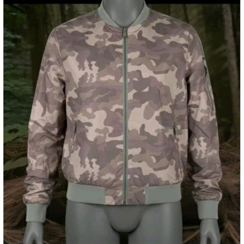 Whispering Smith Camo Jacket Men's Medium Full Zip Windbreaker Camouflage Poly
